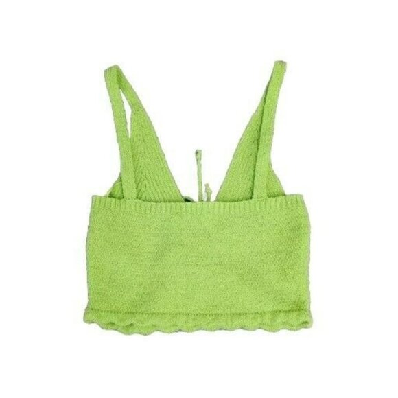 Zara Tank Top Medium Cropped Knit pull on lace up front scalloped 6771 044 - Picture 3 of 5